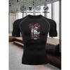 Men's Compression Shirt Quick Dry Navy Blue Gym T-Shirt "HUSTLE" Fallen Angel Print Workout Sportswear