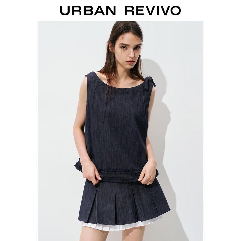 UR Women's Ruffle Trim Sleeveless Denim Shirt