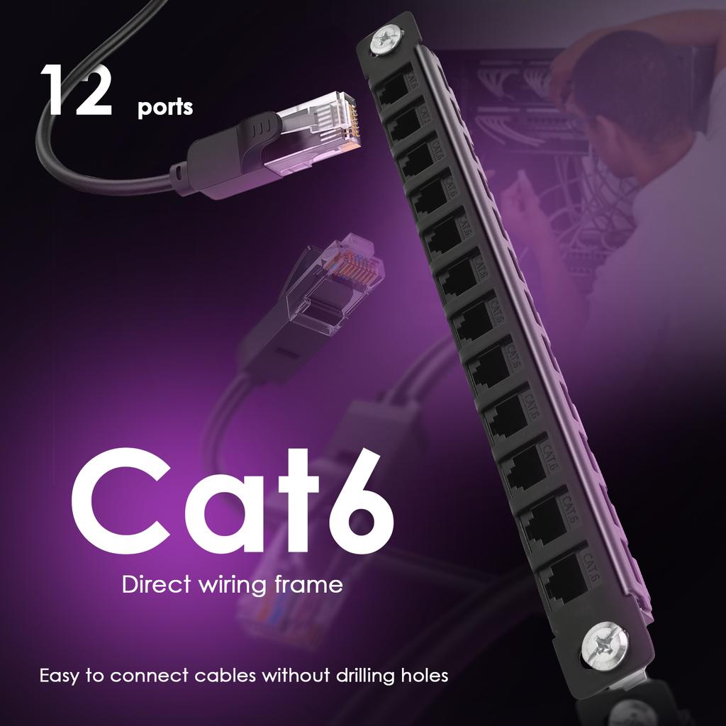 12 Port Patch Panel Compatible for DeskPi RackMate T1/T0/T2 10inch 0.5U CAT6 Network Patch Panel Server Rack/Network Cabinet