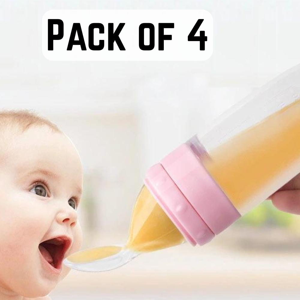 

Pack of 4 Baby Spoon Feeding Bottle Set | Silicone Squeeze Feeding Bottle with Spoon for Infant Food