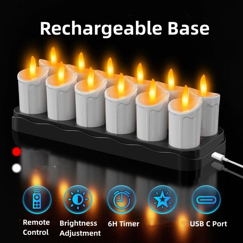 Pack of 12 Rechargeable LED Candle with Remote Control Flameless Tealight  Xmas Valentine Wedding Church Home Table Decoration