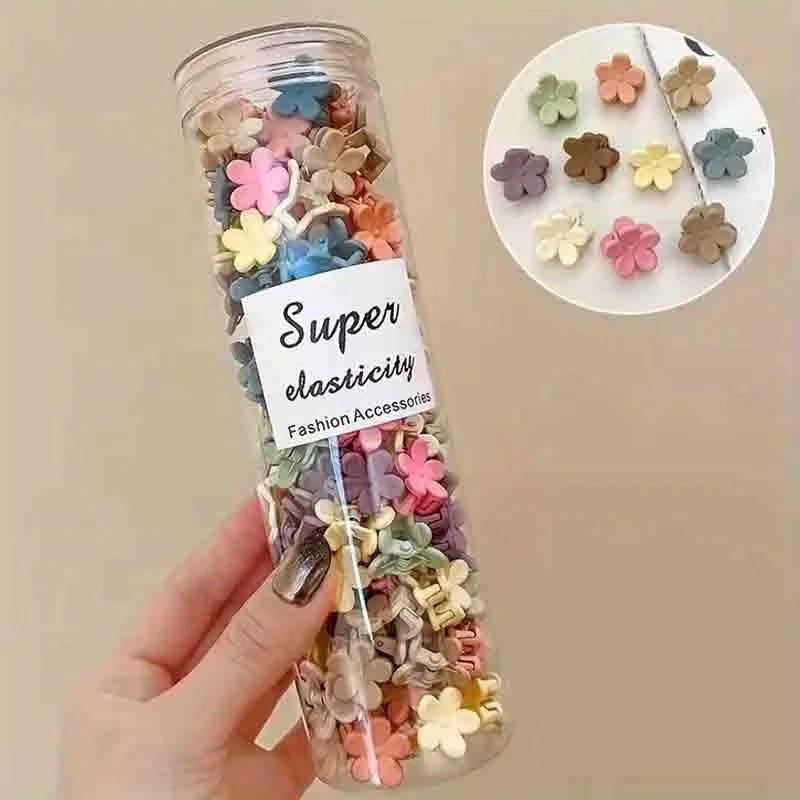 50 Sets of Mini Hair Clips, Lovely Plastic Flower-shaped Hair Accessories, Solid Color Hair Clips, Suitable for Teenagers,