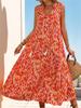 2026 European & American Summer Resort Sleeveless V-Neck Tassel Abstract Print Dress for Women