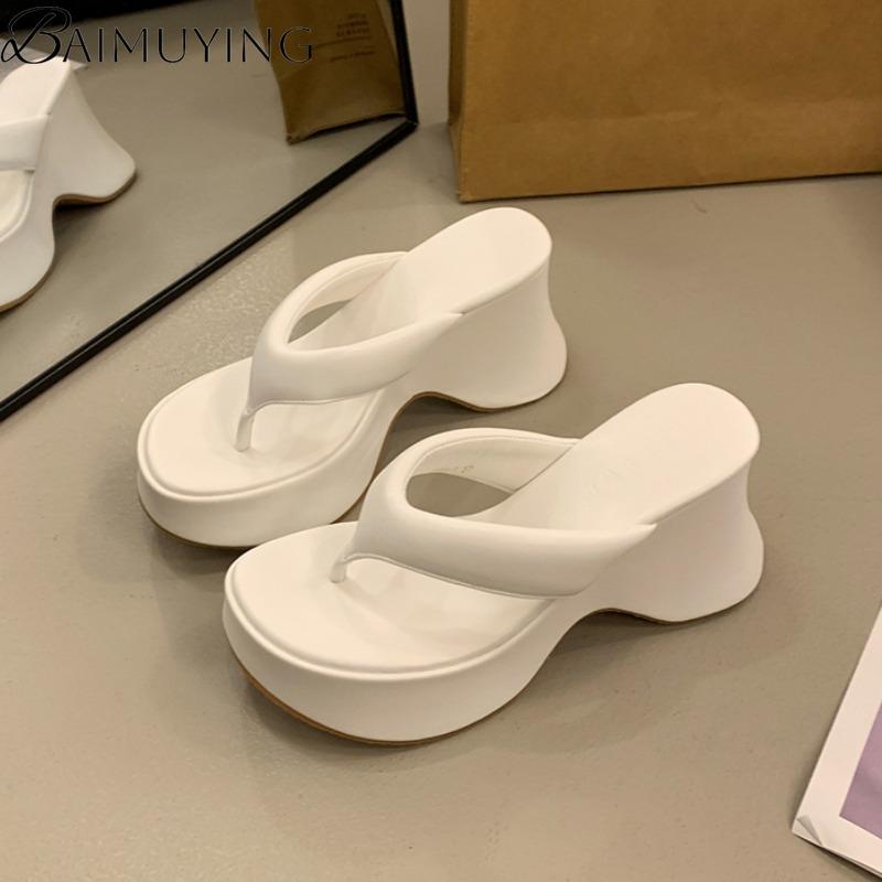 Platform High Heels Slippers Women Flip Flops Shoes Woman Wedges Sandals 2025 Trend Dress Square Toe Pumps Summer Slides Mujer
