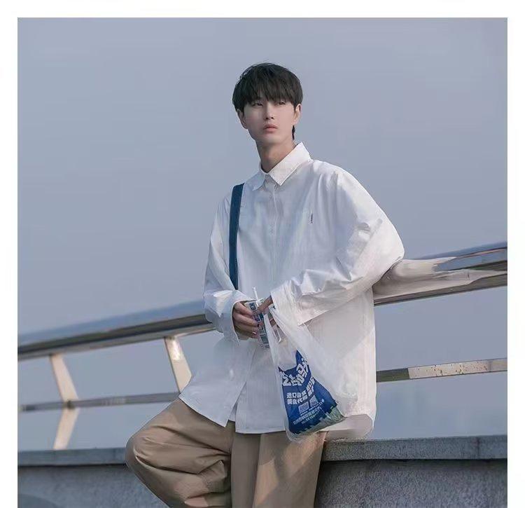 Japanese-Style Boys' White Long-Sleeve Casual Shirt for Spring/Autumn