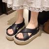 Summer New Intersection Woven Casual Cool Women's Shoes Linen Rope Thick-soled Muffin Sole Sandals Outer Wear Single Shoes