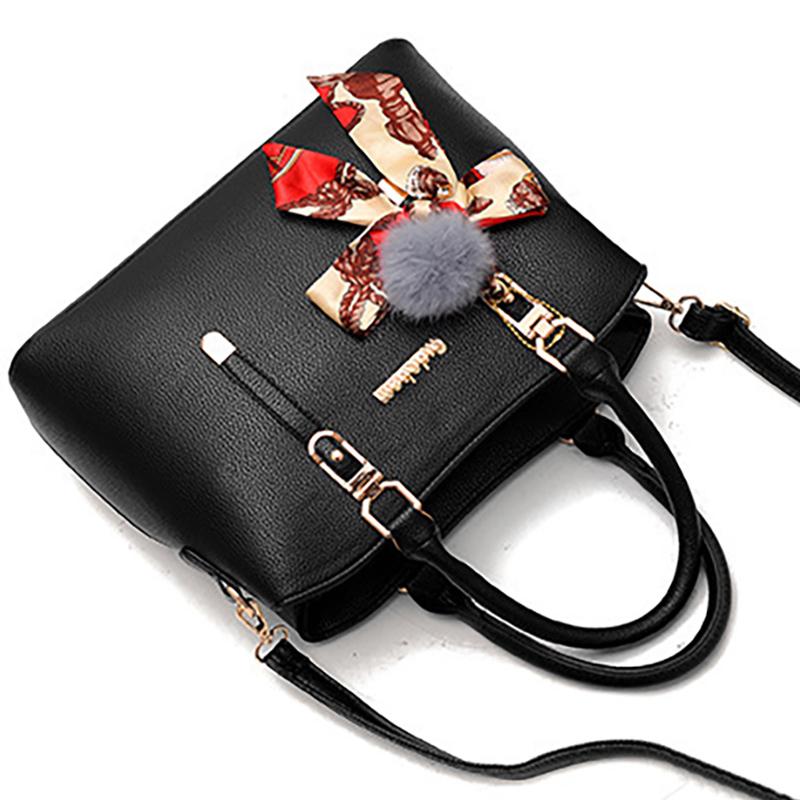 2025 New Stylish Large-capacity Solid Color Handbag PU Waterproof Messenger Bag Plush Pendant Simple Shoulder Bag