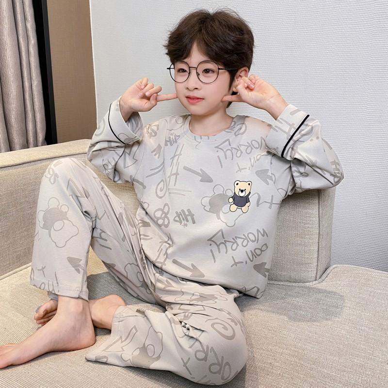 100% Cotton Boys Long Sleeve Pajama Set Cartoon Print Comfortable Sleepwear Kids Ages 8 Fall Home Wear