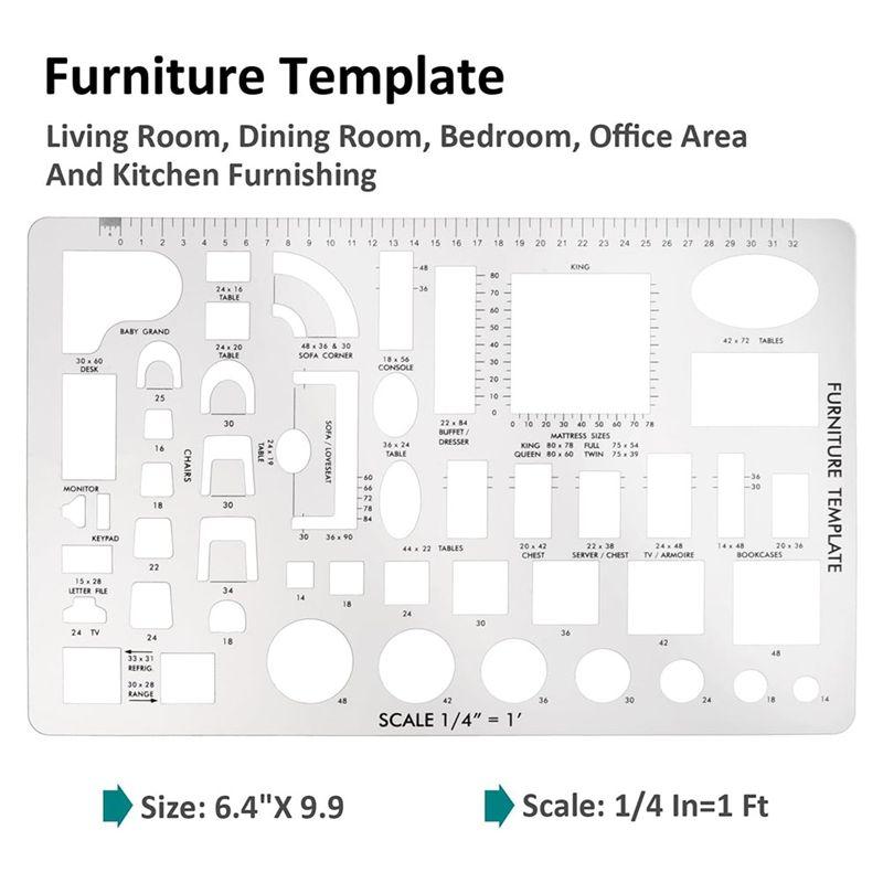 AEE4-Drafting Tools And Ruler Shapes For Architecture - Set Of 3 For House Plan Furniture Kitchen, Building, Interior Design