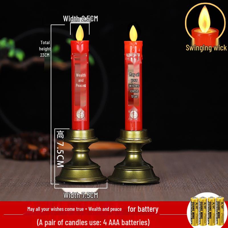 Red LED Battery-Operated Candle for Buddha Offering and God of Wealth Ornament
