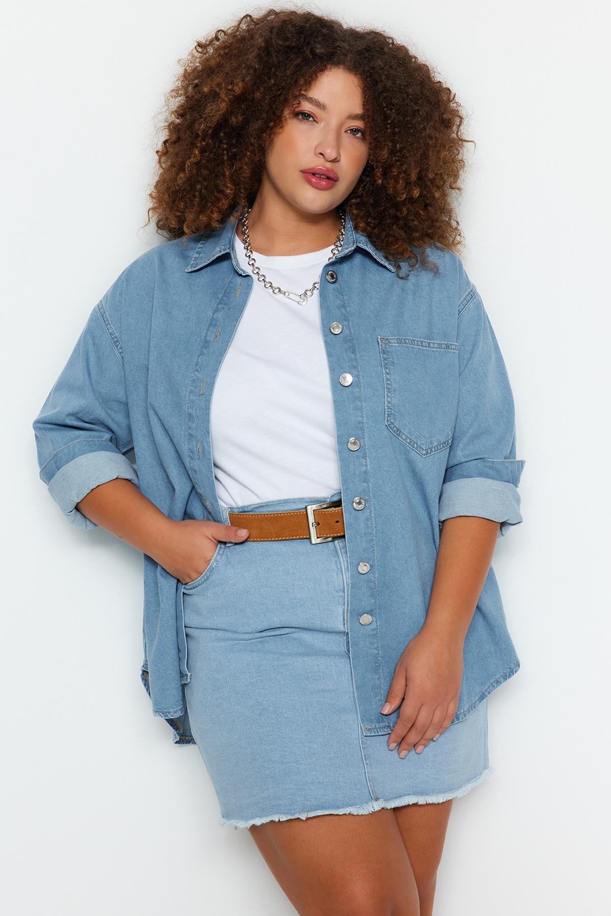 

Women s Style Plus Size Light Blue Oversize Denim Shirt XL