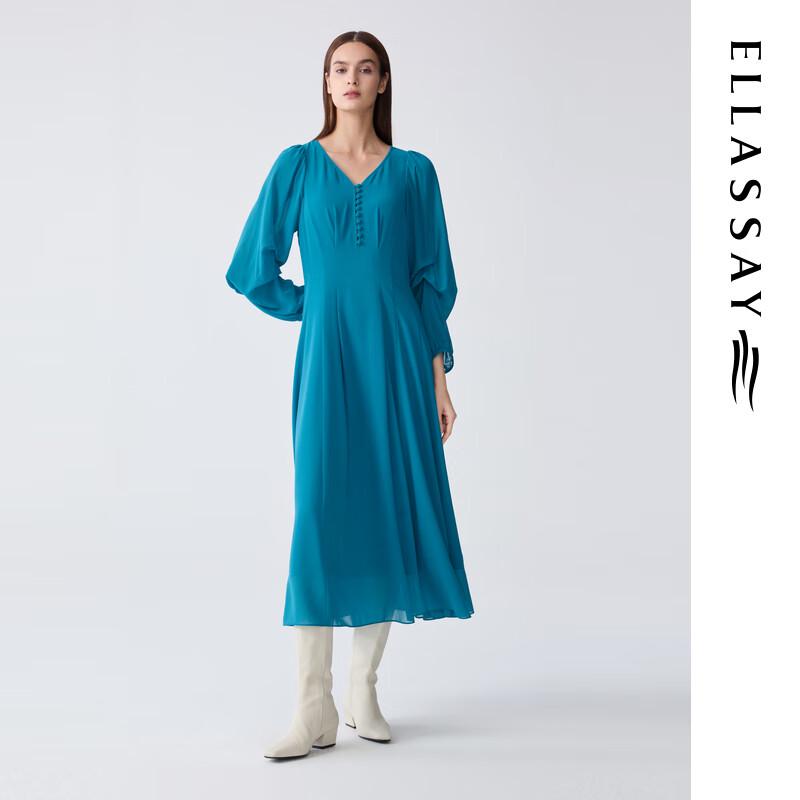 ELLASSAY Women s V-Neck Pleated Long-Sleeve Dress S