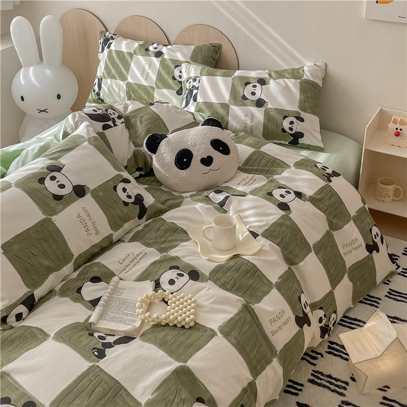 Sleep Grid Cotton Cartoon Printed Student Dormitory 3-Piece Set Home 4-Piece Set