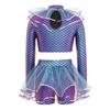 Ensemble Short et Crop Top Mailles Sequins Imprimé Écailles de Poisson Manches Longues Costume Cosplay Sirène pour Filles