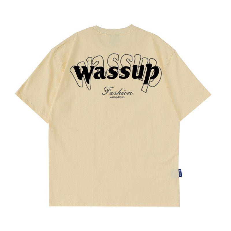 Wassup American Letter T-Shirt Short-Sleeved Men's Summer 2025 New Trendy Tee Couple Round Neck T-Shirt Top