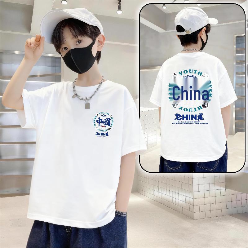 Boys' Trendy Loose Fit Letter Print Cotton T-shirt - Summer 2026