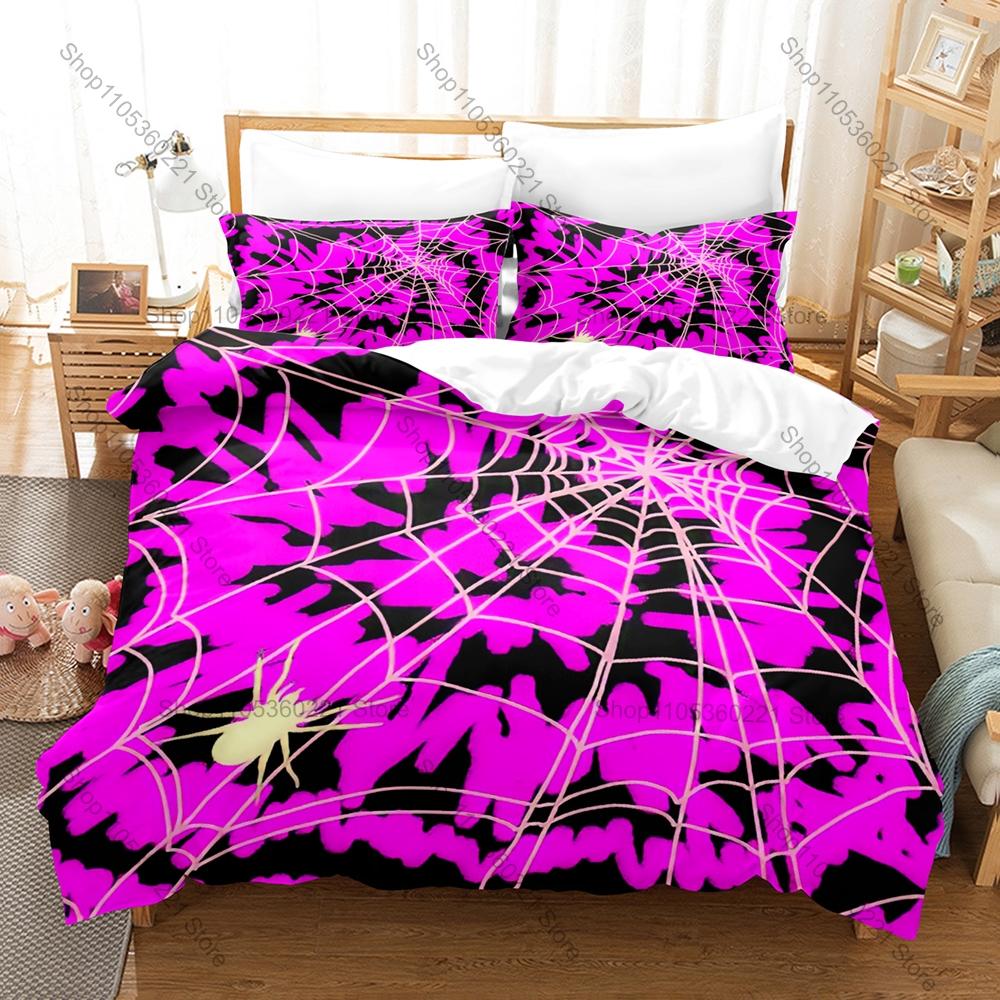 Cool Spider Web Gothic Dark Horror Halloween Minimalist Pattern Abstract Art HD Print Bedding Set Duvet Cover + 2 Pillowcases