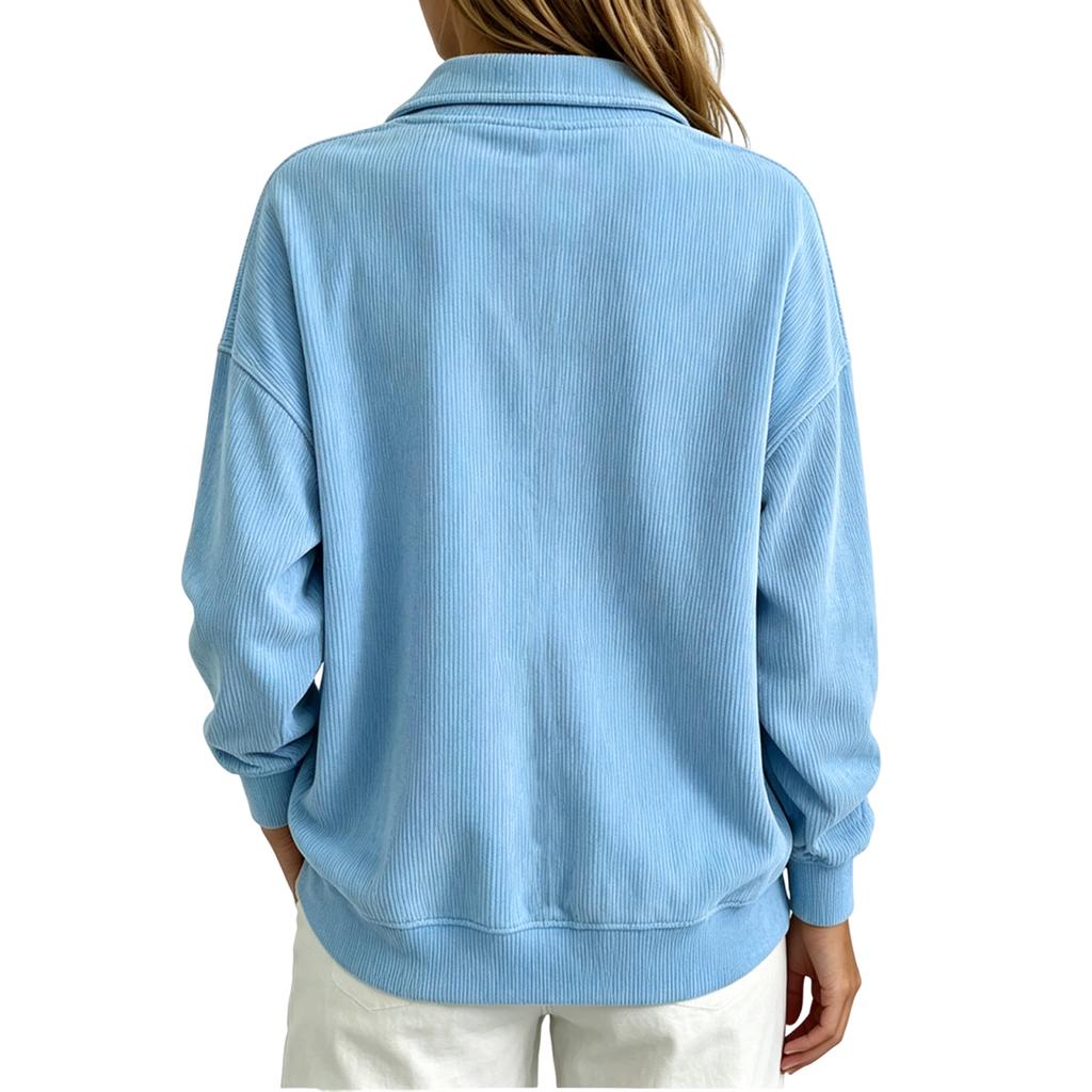 Women's V-Neck Long Sleeve Pullover Sweatshirt Color Casual Top for Everyday Wear