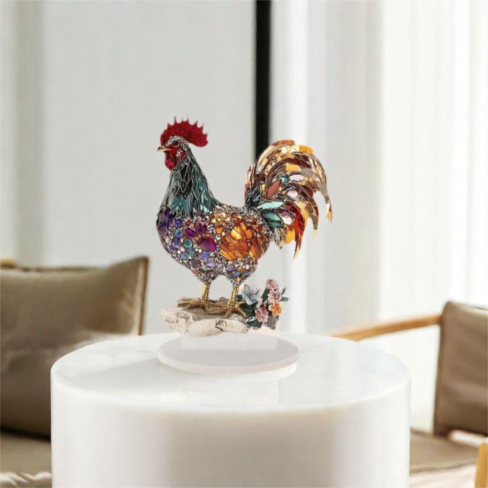 2D Flat Rooster Ornament Acrylic Miniatures Figurine Sculpture Animal Statue Ornament  Home