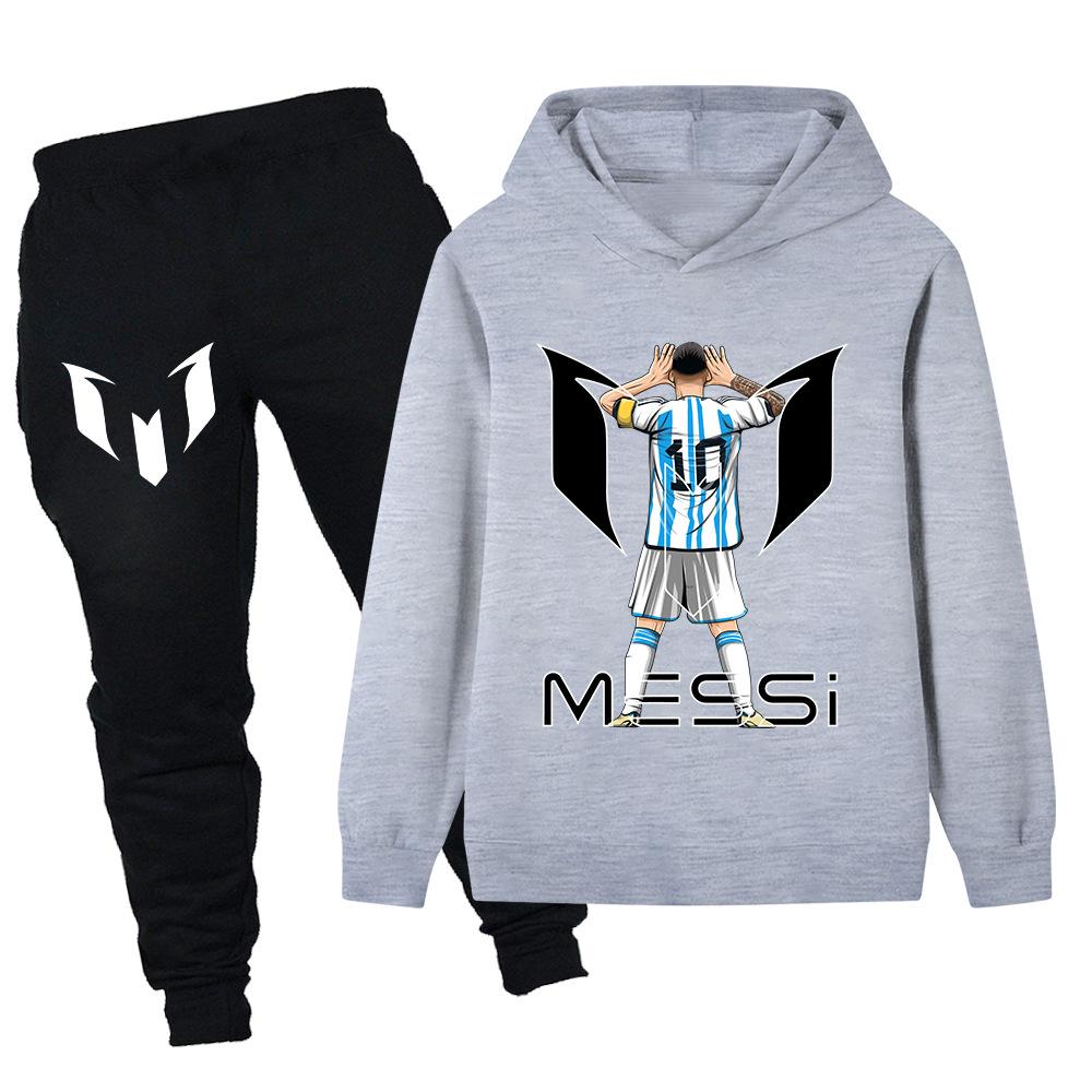 Messi Kreatywny Wzór Zestaw z Długim Rękawem Chłopięcy Casualowy Sportowy Top + Spodnie Dwuczęściowy Jesienno-Zimowy Wygodny Ciepły Zestaw Bluza