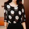 Fashionable Temperament Spring and Autumn Temperament Polka Dot Short-sleeved Shirts for Women New High-end