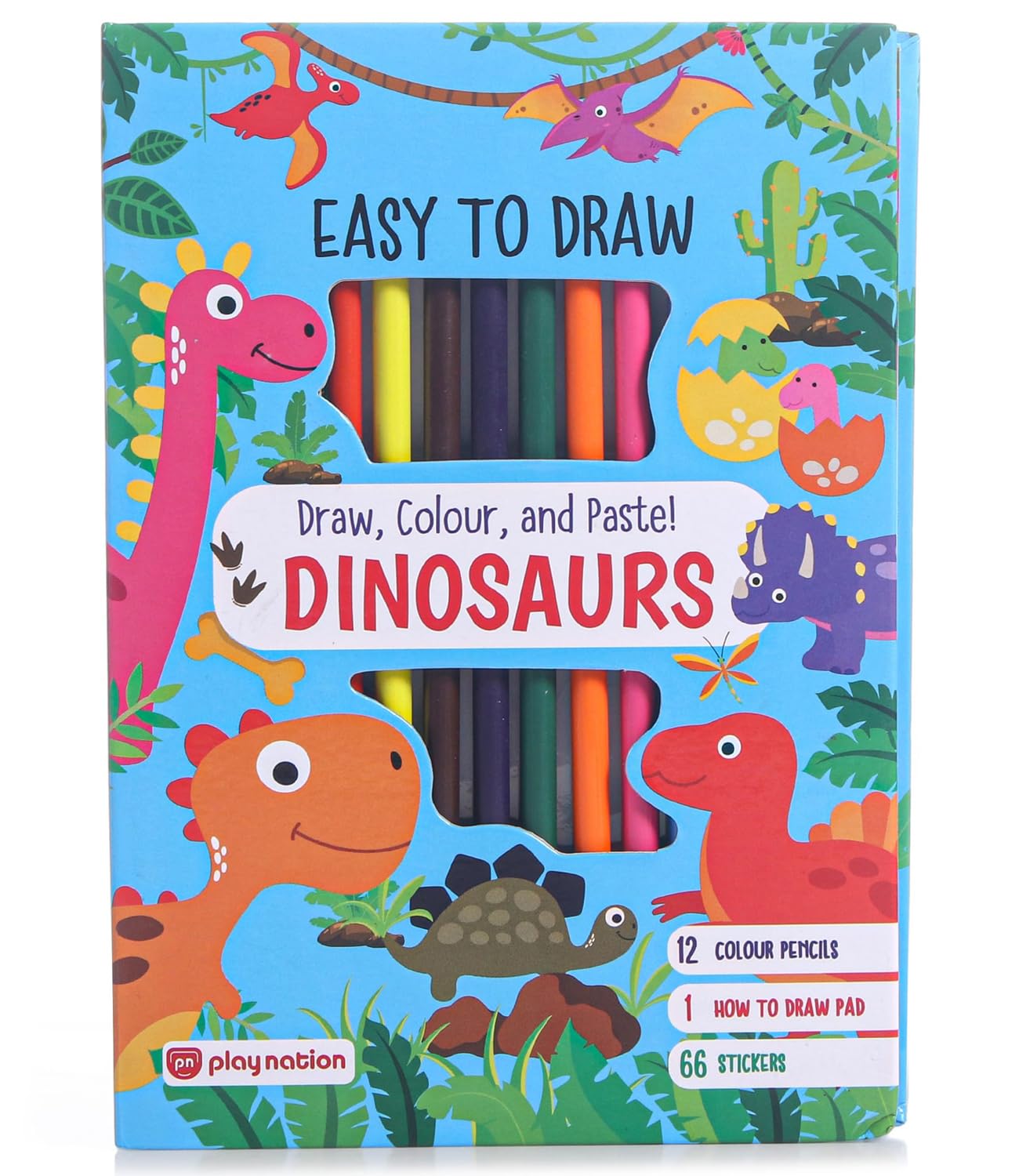 Play Nation Premium Dino Drawing & Activity Art Book with Colour Pencils for Kids,Creative Colouring Book for 2+Year,12 Color Pencils,1 Draw Pad,