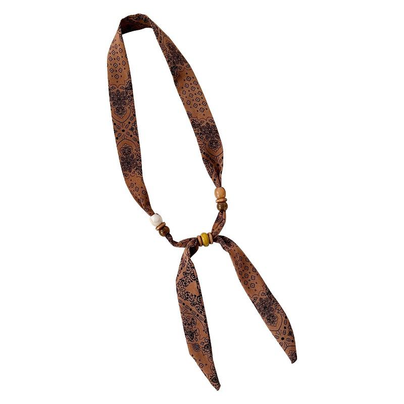 Korean Style Leopard Print Beaded Long Narrow Scarf For Women Summer