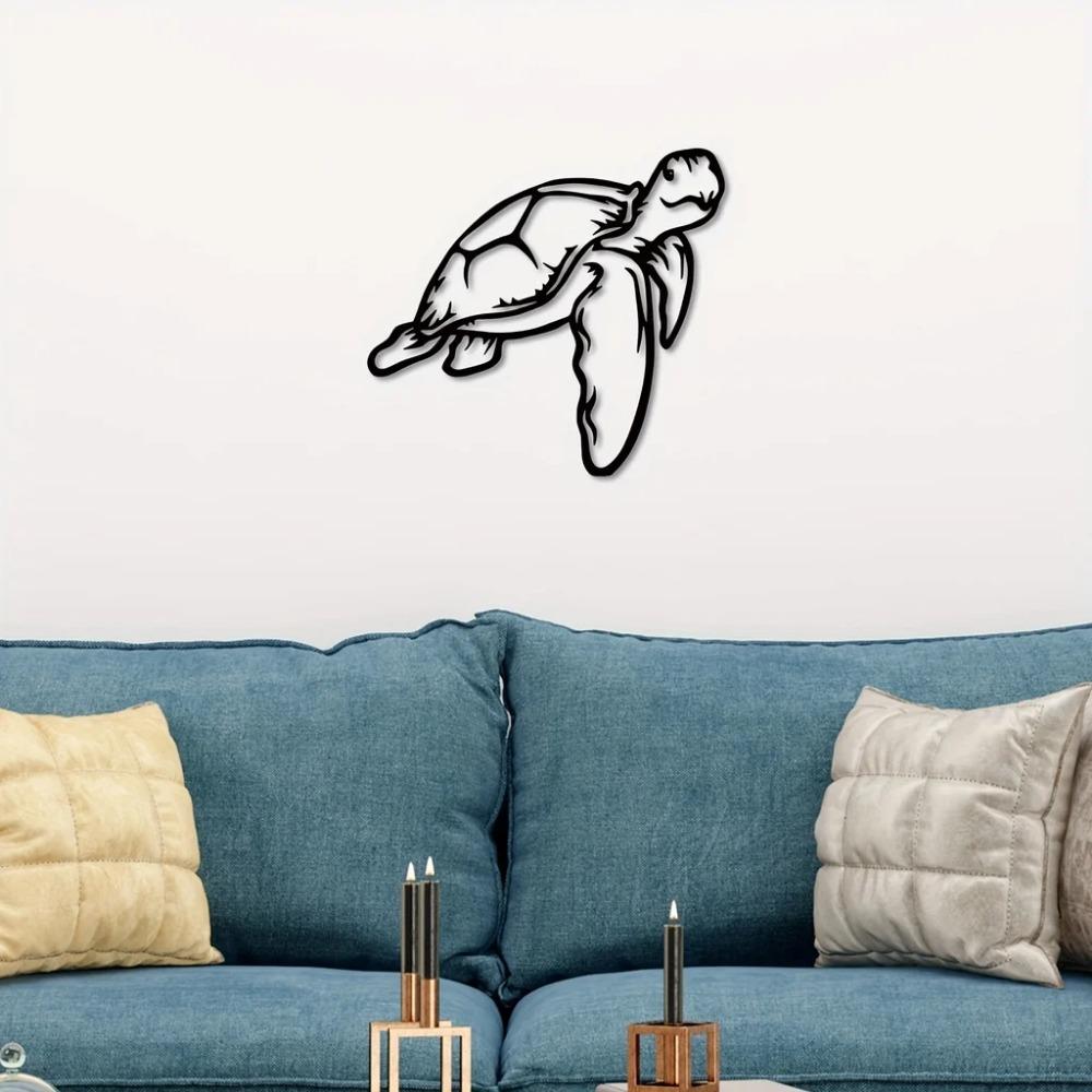1pc Unique Sea Turtle Metal Wall Decor - Geometric Cut Out Plaque Art for Bedroom, Ideal for Christmas