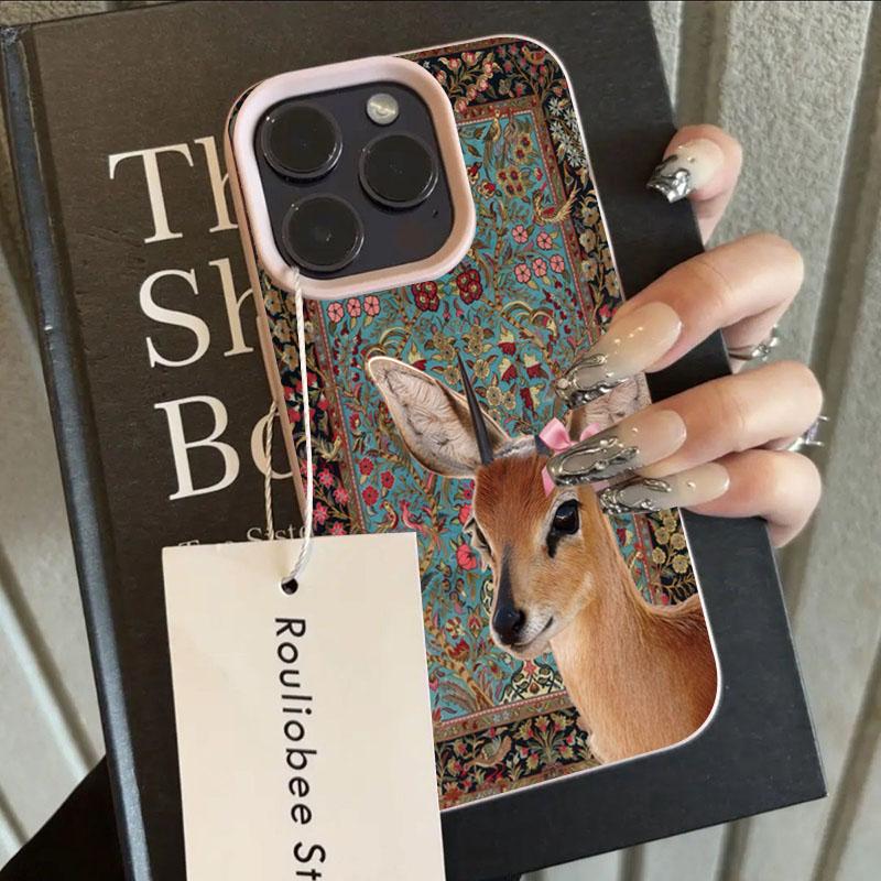 

For iPhone 16 Case Vintage Deer Lichee Pattern Phone Cases for iPhone 11 12 13 14 15 16 17 Air Pro Max 16E XS XR Plus Soft Cover iPhone 15 Pro Max