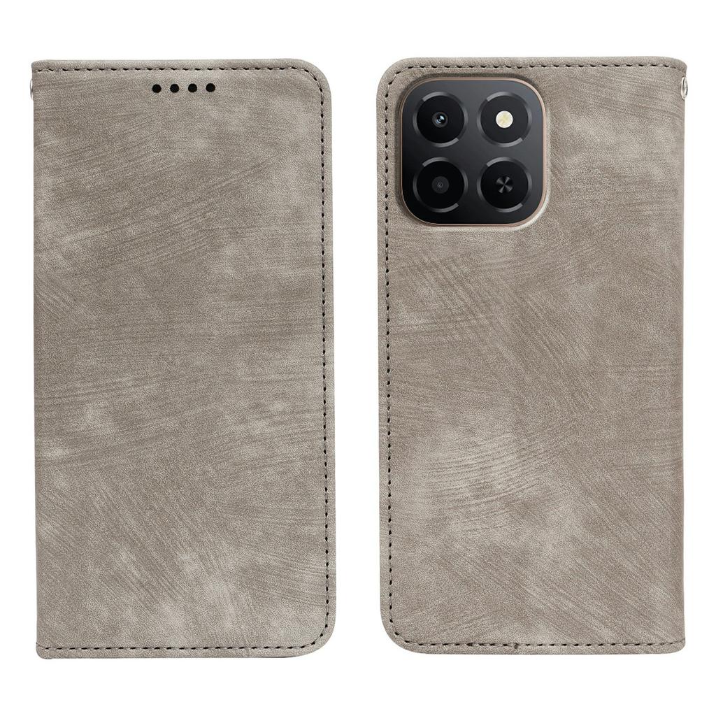 For Honor X6c 4G Case Strong Magnetic Leather Wallet Phone Cover with Striped Texture