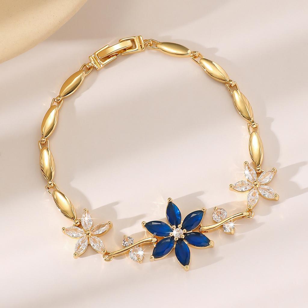 Luxury Gold-Plated Copper Zircon Leaf Bracelet, High Quality Jewelry