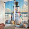 2Pcs Snowman Curtain Winter Vacation Holiday Theme Figure Seashells Sitting On Sandy Beach Coastal Suitable For Living Room And