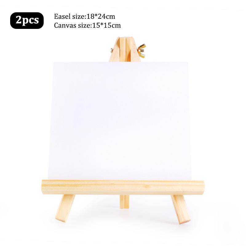 2-Pack Mini Wooden Easel With Canvas Set,Portable Desktop Art Easel Stand With Blank Canvas,For Acrylic,Watercolor,Oil Painting