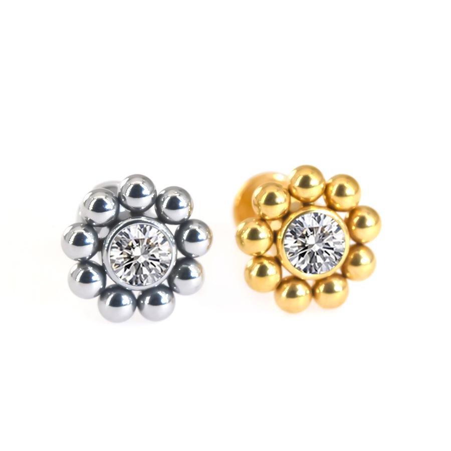 Diamond-Inlaid Stainless Steel Lip Stud Piercing Earring - 1.2*6/8mm