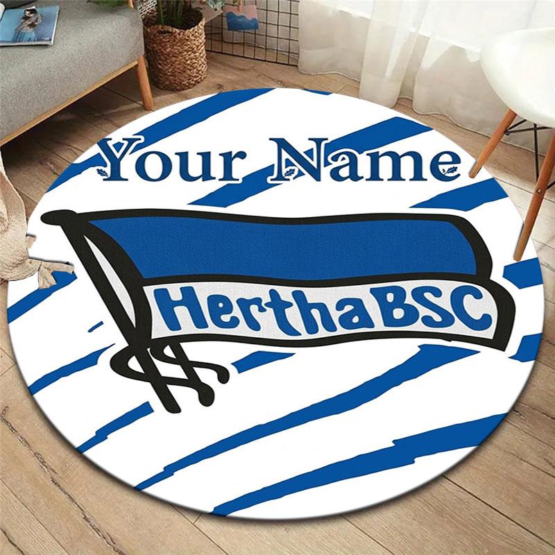 Hertha BSC Custom Name Round Area Rug,Carpet Rug for Living Room Bedroom Sofa Playroom Decor,Non-slip Floor Mat
