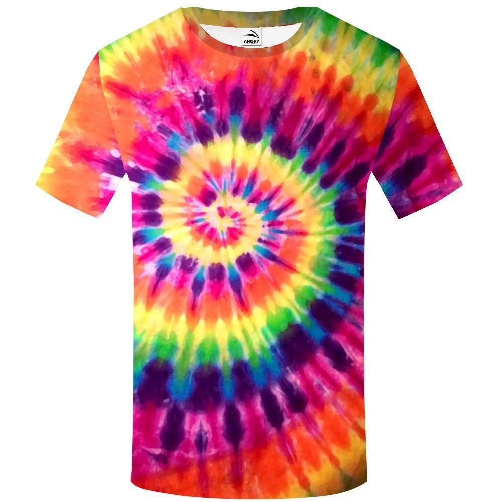Summer new men's round neck 3D printed short sleeved t-shirt with digital multi-color tie dye