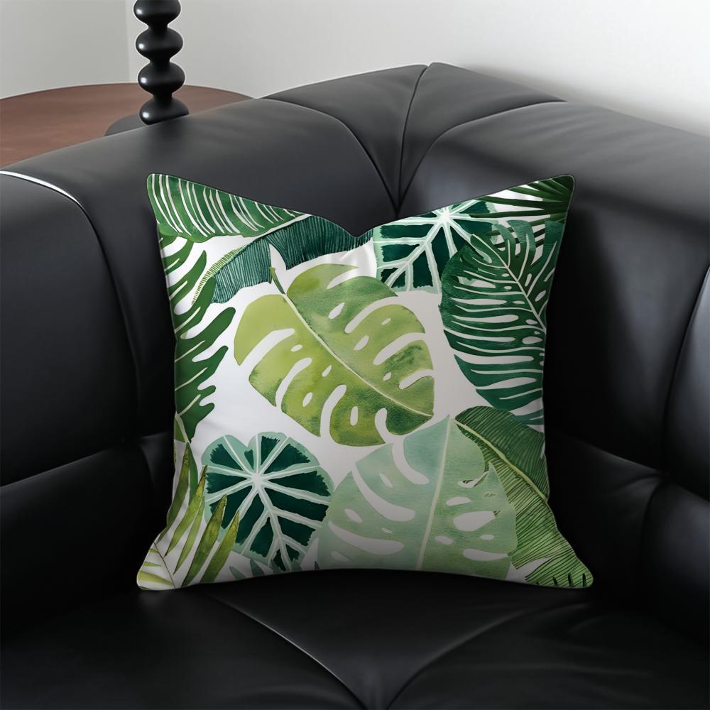 Modern Green Leaf Pillow Natural Style Cushion Cover Pillow Case Anti-Dustmite Invisible Zipper Silky Plush Cushion