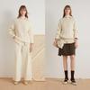 ELLE Women's Cable Knit Round Neck Sweater