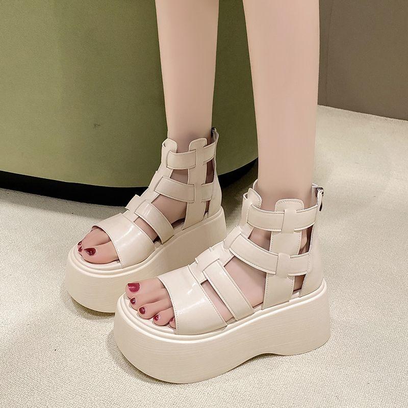 

Новые популярные женские сандалии с толстой подошвой 7 см, увеличивающие рост, с каблуком-танкеткой в форме рыбьего рта, плетеные ретро-римские сандалии 37 бежевый