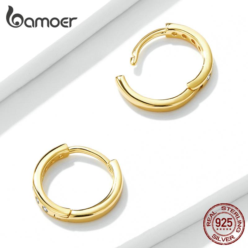 BAMOER Gold Hoop Earrings for Women 925 Silver Minimalist Simple Circle Earing Real Silver Korean Fashion Jewelry