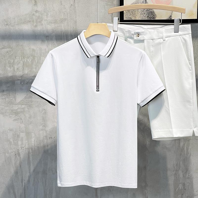 Short Sleeve Lapel T-shirt Fashion Casual Men's T-shirt Solid Color Thin Top Men