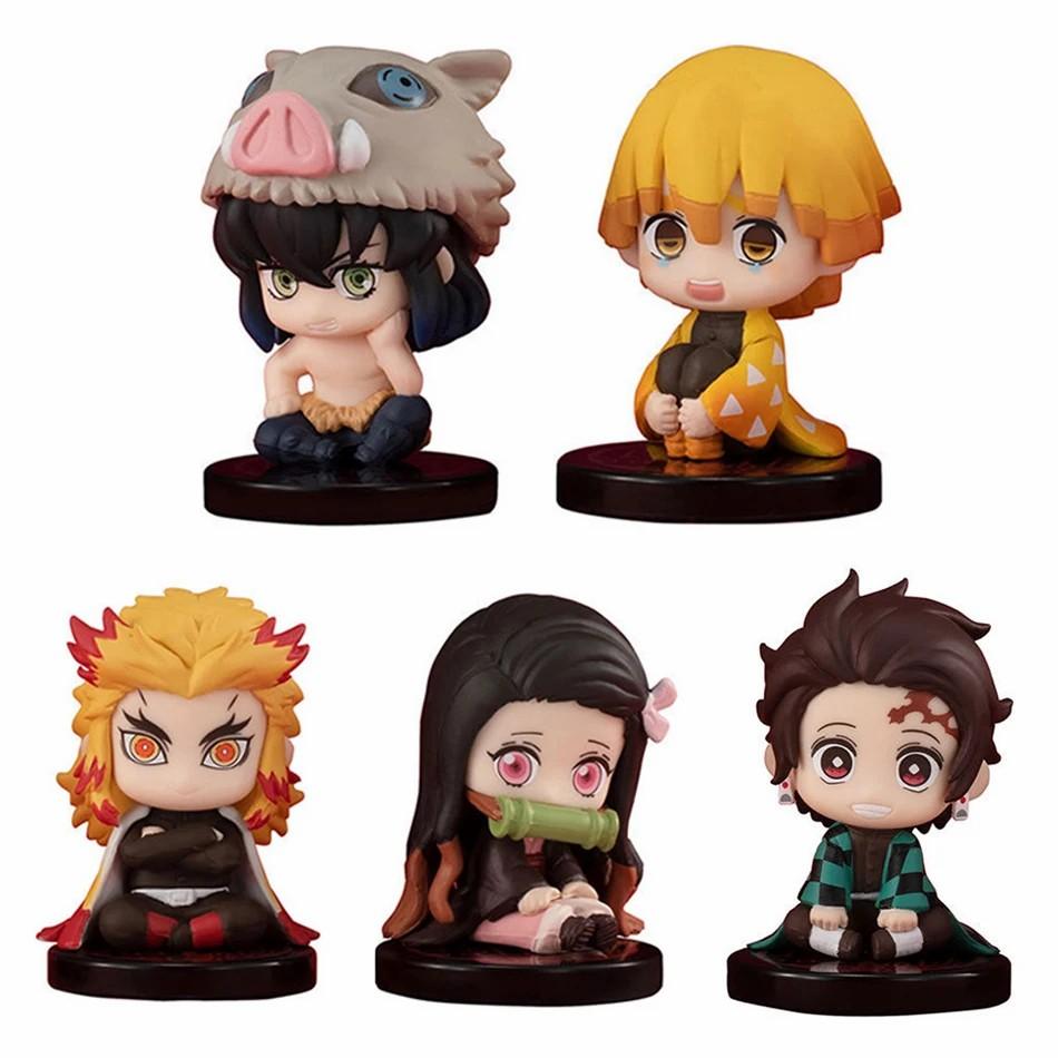 10 Style/Set Q Version Demon Slayer Sitting Ghost Doll Tanjiro Nidouzi Inosuke Zenizu Figure Action Figure Movie Model Toys Doll