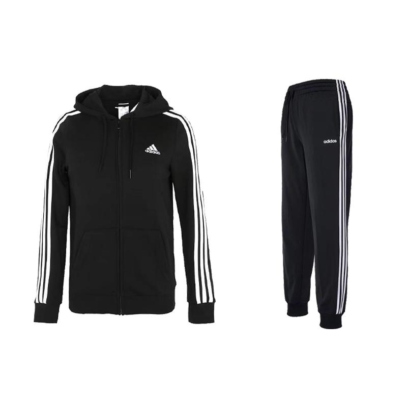 

Толстовка с капюшоном и логотипом Adidas с длинными рукавами, застежкой-молнией и манжетами, длинные брюки со средней талией, комплект унисекс с капюшоном, черный GL0792+DP2382 S