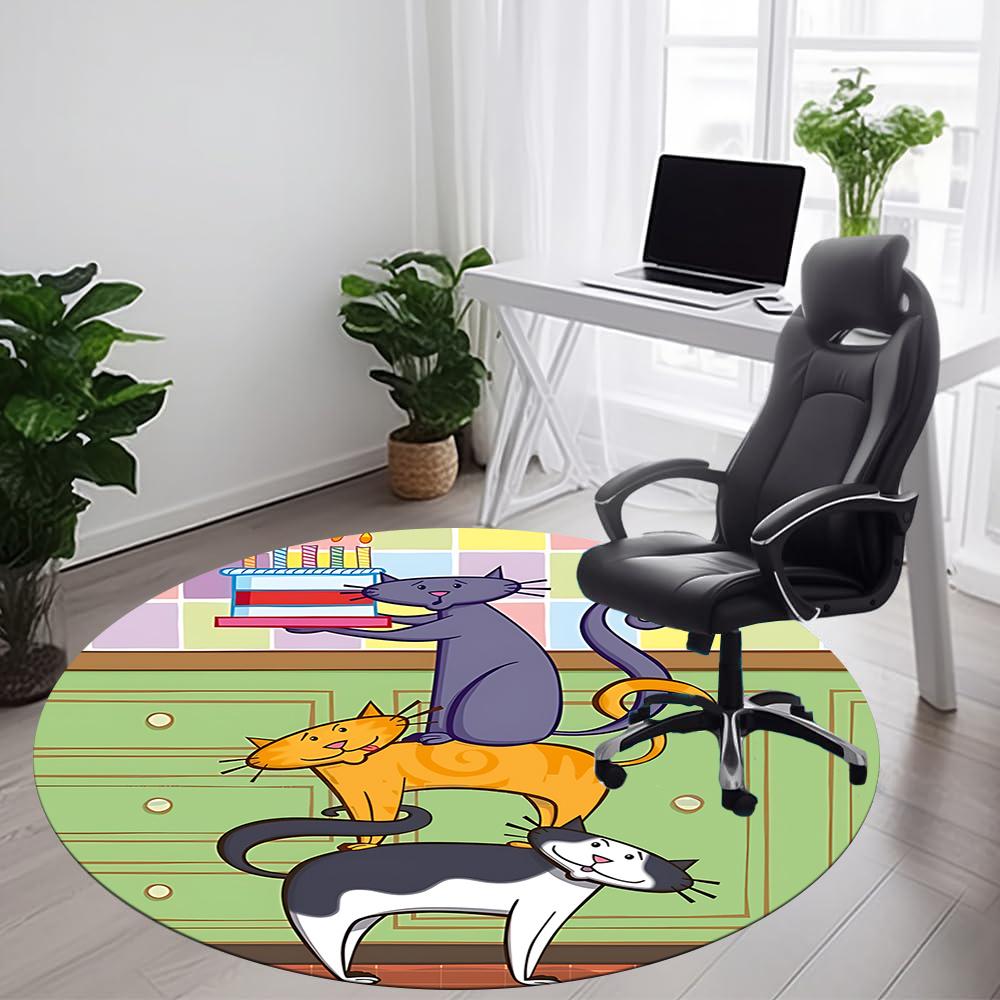 1pc Cat Party Office Round Area Rug, Indoor Mat Suitable ForOffice, Under Office Chairs Bedroom Living Room Home Decor, Room Deco Q130