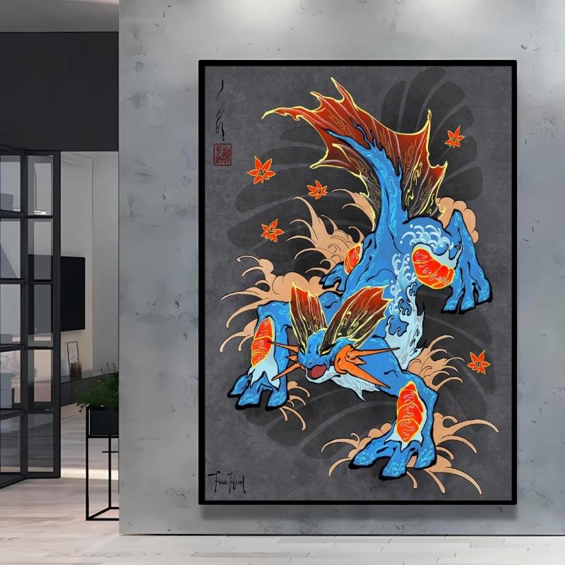 Japanese Classic Anime  Charizard Decorative Painting High Quality Canvas  Modern Home Bedroom Wall Picture Decorative