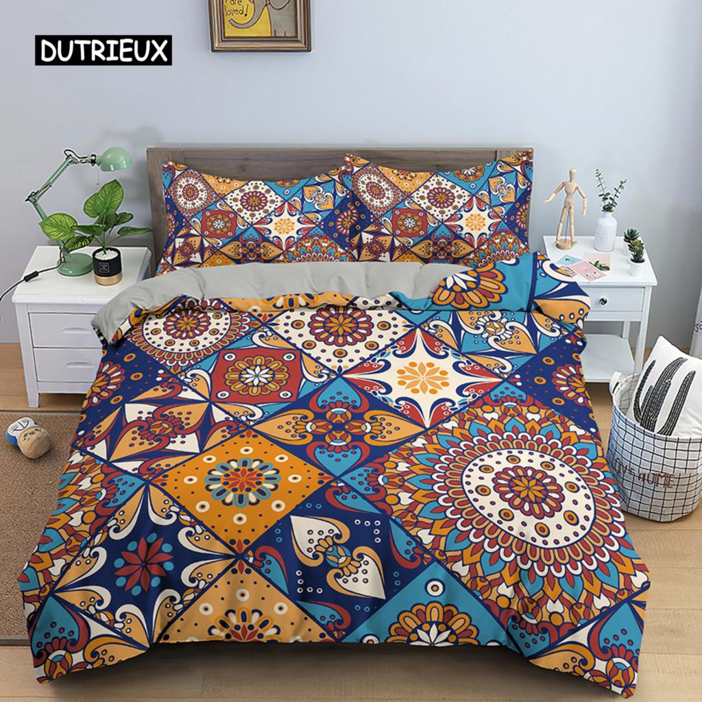 Bohemian Style Duvet Cover Geometric Mandala Ethnic Style Bedding Set Double Queen King Size with Pillowcase Bedroom Decoration