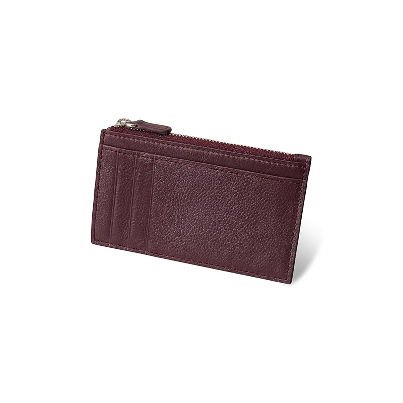 

[Business Leather Factory] Smart Wallet Water repellent original leather cow leather unisex thin coin purse 3 cards YKK zipper (burgundy)