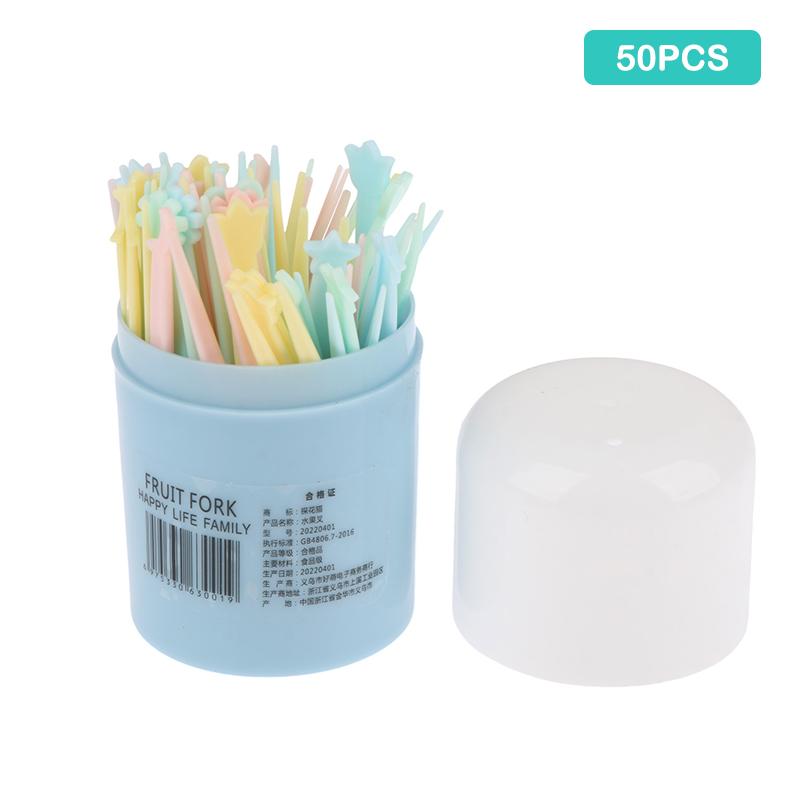 50Pcs/Set Fruit Fork Candy Color Mini Fruit Picks Plastic Snack Dessert Forks