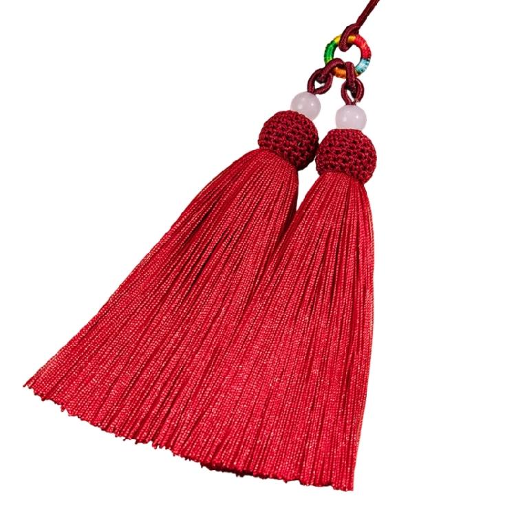 Versatile Keychain with Double Tassels Designs Polyester Silk Fringe with Loop for Keys Bags Decoration