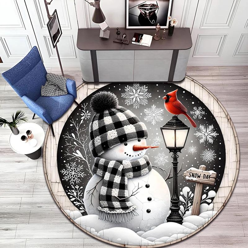 Cute Christmas Day Gift Bell Santa Claus Snowman Christmas Tree round rug Home Soft Decorative Anti slip Chair Mat Carpet Outdoor Floor Mat Carpet 91